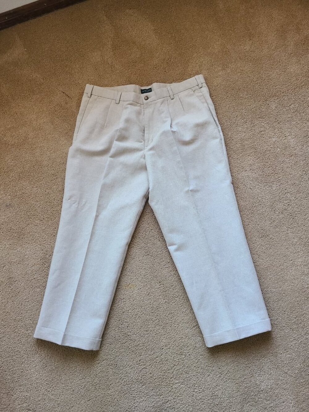 Dockers Premium Mens Linen Cotton Pleated Cuffed Pants 40x29 Light Beige